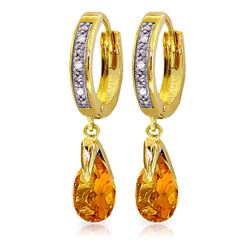 Genuine 2.53 ctw Citrine & Diamond Earrings Jewelry 14KT Yellow Gold - REF-58M2T