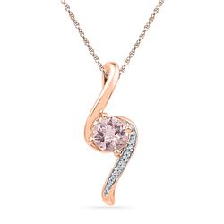 0.71 CTW Created Morganite Solitaire Diamond Pendant 10KT Rose Gold - REF-28Y4X