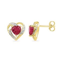 0.41 CTW Created Ruby Heart Love Earrings 10KT Yellow Gold - REF-12N2F