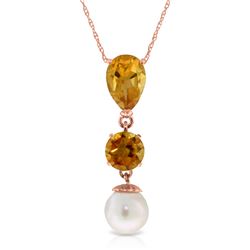 Genuine 5.25 ctw Citrine & Pearl Necklace Jewelry 14KT Rose Gold - REF-25X9M