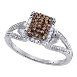 0.15 CTW Cognac-brown Color Diamond Cluster Ring 10KT White Gold - REF-18H2M