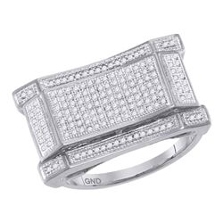 0.50 CTW Mens Pave-set Diamond Concave Rectangle Cluster Ring 10KT White Gold - REF-71W9K