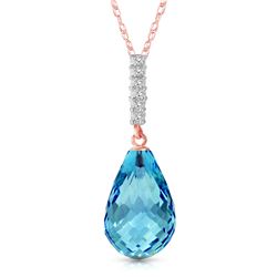 Genuine 6.68 ctw Blue Topaz & Diamond Necklace Jewelry 14KT Rose Gold - REF-29T2A