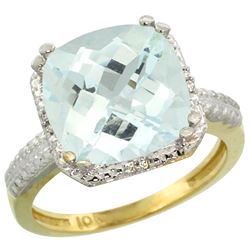 Natural 4.89 ctw Aquamarine & Diamond Engagement Ring 10K Yellow Gold - REF-60F3N