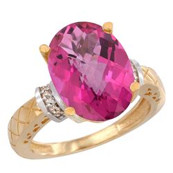 Natural 5.53 ctw Pink-topaz & Diamond Engagement Ring 14K Yellow Gold - REF-60H3W