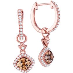 0.53 CTW Cognac-brown Color Diamond Hoop Earrings 14KT Rose Gold - REF-59F9N