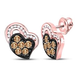 0.4 CTW Brown & White Diamond Earrings 10KT Rose Gold - REF-42N7X