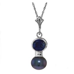 Genuine 1.23 ctw Sapphire & Black Pearl Necklace Jewelry 14KT White Gold - REF-20Z4N