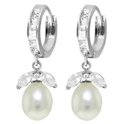 Genuine 10.30 ctw White Topaz & Pearl Earrings Jewelry 14KT White Gold - REF-56F7Z