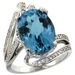 Natural 5.76 ctw london-blue-topaz & Diamond Engagement Ring 14K White Gold - REF-94F6N