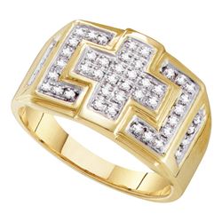 0.33 CTW Mens Diamond Square Cross Cluster Ring 10KT Yellow Gold - REF-37F5N