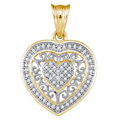 0.15 CTW Diamond Openwork Heart Cluster Pendant 10KT Yellow Gold - REF-19Y4X