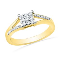 0.25 CTW Diamond Square Cluster Ring 10KT Yellow Gold - REF-28F4N