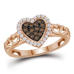 0.25 CTW Cognac-brown Color Diamond Heart Love Ring 10KT Rose Gold - REF-18W7K