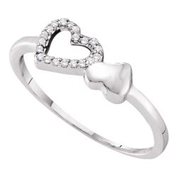 0.05 CTW Diamond Double Heart Ring 10KT White Gold - REF-6Y6X