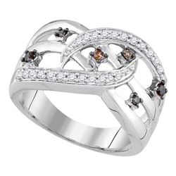 0.33 CTW Cognac-brown Color Diamond Openwork Crossover Strand Ring 10KT White Gold - REF-37X5Y