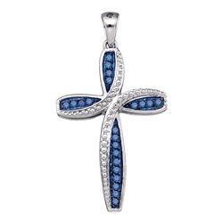 0.25 CTW Blue Color Diamond Cross Pendant 10KT White Gold - REF-26W9K