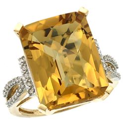 Natural 12.14 ctw Whisky-quartz & Diamond Engagement Ring 14K Yellow Gold - REF-62H2W