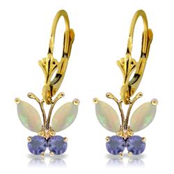 Genuine 1.39 ctw Opal & Tanzanite Earrings Jewelry 14KT Yellow Gold - REF-43V6W