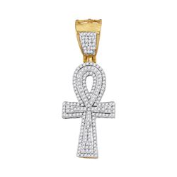 0.55 CTW Mens Diamond Ankh Cross Charm Pendant 10KT Yellow Gold - REF-37F5N
