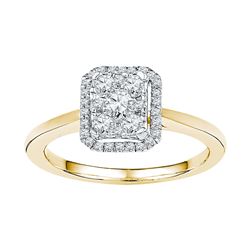 0.33 CTW Diamond Square Cluster Ring 10KT Yellow Gold - REF-30K2W