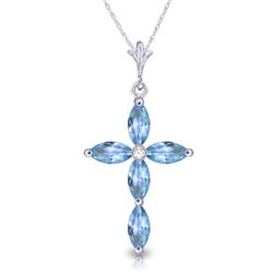 Genuine 1.10 ctw Blue Topaz & Diamond Necklace Jewelry 14KT White Gold - REF-30A3K