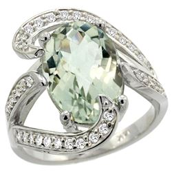 Natural 6.22 ctw green-amethyst & Diamond Engagement Ring 14K White Gold - REF-134G9M