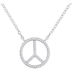 0.15 CTW Diamond Peace Sign Circle Pendant 10KT White Gold - REF-18Y2X