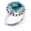 Genuine 8 ctw Blue Topaz, White & Black Diamond Ring Jewelry 14KT White Gold - REF-93K3V