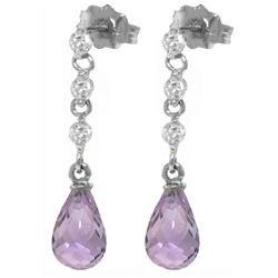 Genuine 3.3 ctw Amethyst & Diamond Earrings Jewelry 14KT White Gold - REF-42T9A