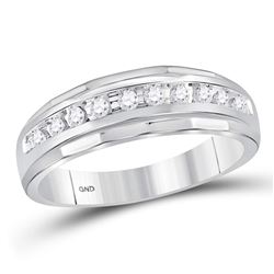 0.25 CTW Mens Diamond Single Row Grooved Wedding Ring 10KT White Gold - REF-24K2W