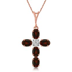 Genuine 1.88 ctw Garnet & Diamond Necklace Jewelry 14KT Rose Gold - REF-39V8W