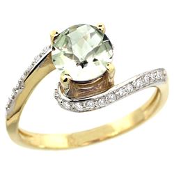 Natural 0.99 ctw green-amethyst & Diamond Engagement Ring 14K Yellow Gold - REF-52K2R