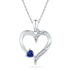 0.04 CTW Created Blue Sapphire Heart Love Pendant 10KT White Gold - REF-13W4K