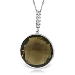 Genuine 17.08 ctw Smoky Quartz & Diamond Necklace Jewelry 14KT White Gold - REF-49M8T