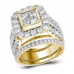 4 CTW Princess Diamond 3-Piece Bridal Engagement Ring 14KT Yellow Gold - REF-434Y9X