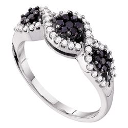 0.50 CTW Black Color Diamond Flower Cluster Ring 14KT White Gold - REF-44X9Y