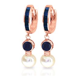 Genuine 6.65 ctw Sapphire & Pearl Earrings Jewelry 14KT Rose Gold - REF-56W2Y