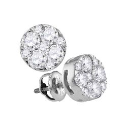 1 CTW Diamond Cluster Earrings 14KT White Gold - REF-97Y4X