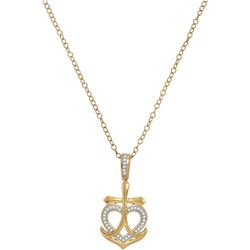 0.10 CTW Diamond Heart Cross Anchor Pendant 10KT Yellow Gold - REF-19K4W