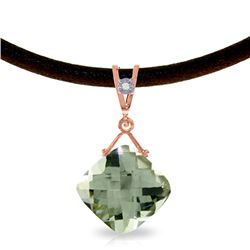 Genuine 8.76 ctw Green Amethyst & Diamond Necklace Jewelry 14KT Rose Gold - REF-30Y6F