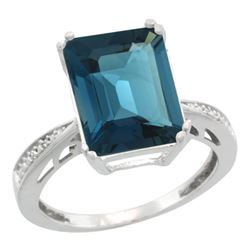 Natural 5.42 ctw London-blue-topaz & Diamond Engagement Ring 10K White Gold - REF-59W2K