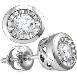 0.11 CTW Diamond Solitaire Illusion-set Stud Earrings 10KT White Gold - REF-10Y5X