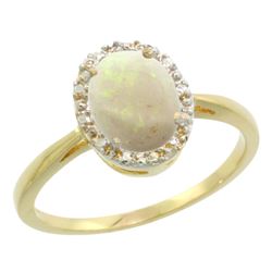 Natural 0.75 ctw Opal & Diamond Engagement Ring 14K Yellow Gold - REF-26Z8Y