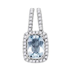 1 CTW Cushion Aquamarine Solitaire Diamond Pendant 14KT White Gold - REF-44Y9X