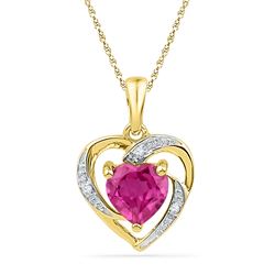 1.01 CTW Created Ruby Heart Love Pendant 10KT Yellow Gold - REF-6Y6X