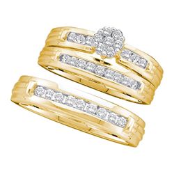 0.52 CTW His & Hers Diamond Cluster Matching Bridal Ring 14KT Yellow Gold - REF-89F9N