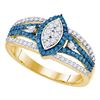 Image 1 : 0.85 CTW Blue Color Diamond Halo Cluster Ring 10KT Yellow Gold - REF-44Y9X