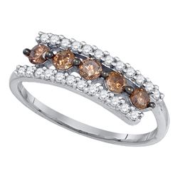 0.62 CTW Cognac-brown Color Diamond Triple Row Ring 10KT White Gold - REF-22Y4X