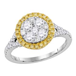 1.1 CTW Yellow Diamond Cluster Bridal Engagement Ring 18KT White Gold - REF-194W9K